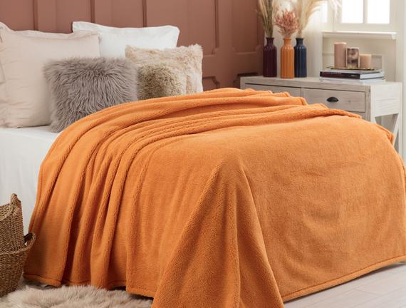 Estee Double-Size Sherpa Plain Blanket - Orange