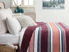 Belle Striped Cotton Single-Size Blanket - Damson