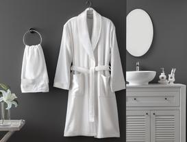 Kerman Lurex Women's Bathrobe Set - White / Gray