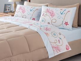 Lilian King-Size Ranforce Bed Sheet Set - Blue / Red