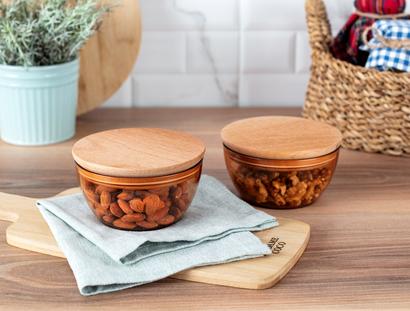 Joelle 2 Pieces Wooden Lid Storage Container - Amber