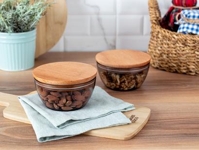 Storage Box With Wooden Lid 460Ml 2Pcs