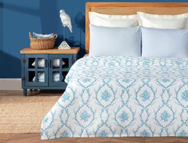 Marin Double-Size Karde Printed Coverlet - Turquoise